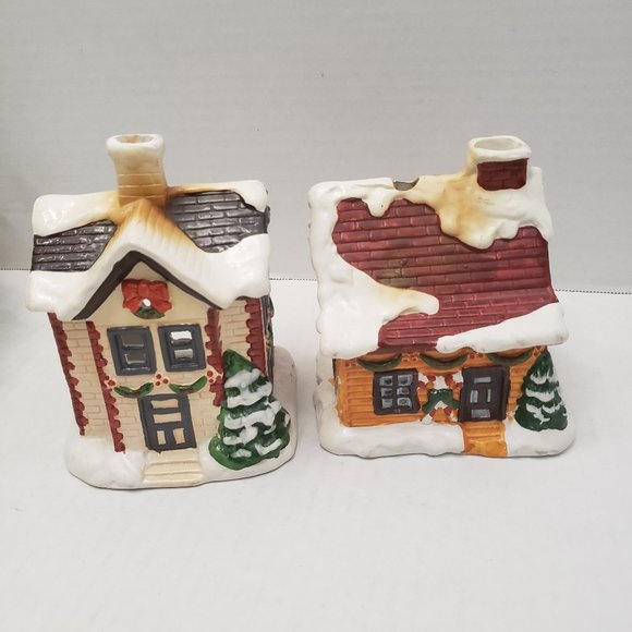 2 Vintage YULETIDE 1986 Village Ceramic House Cottage Light Christmas Snow Tree - Picture 5 of 13